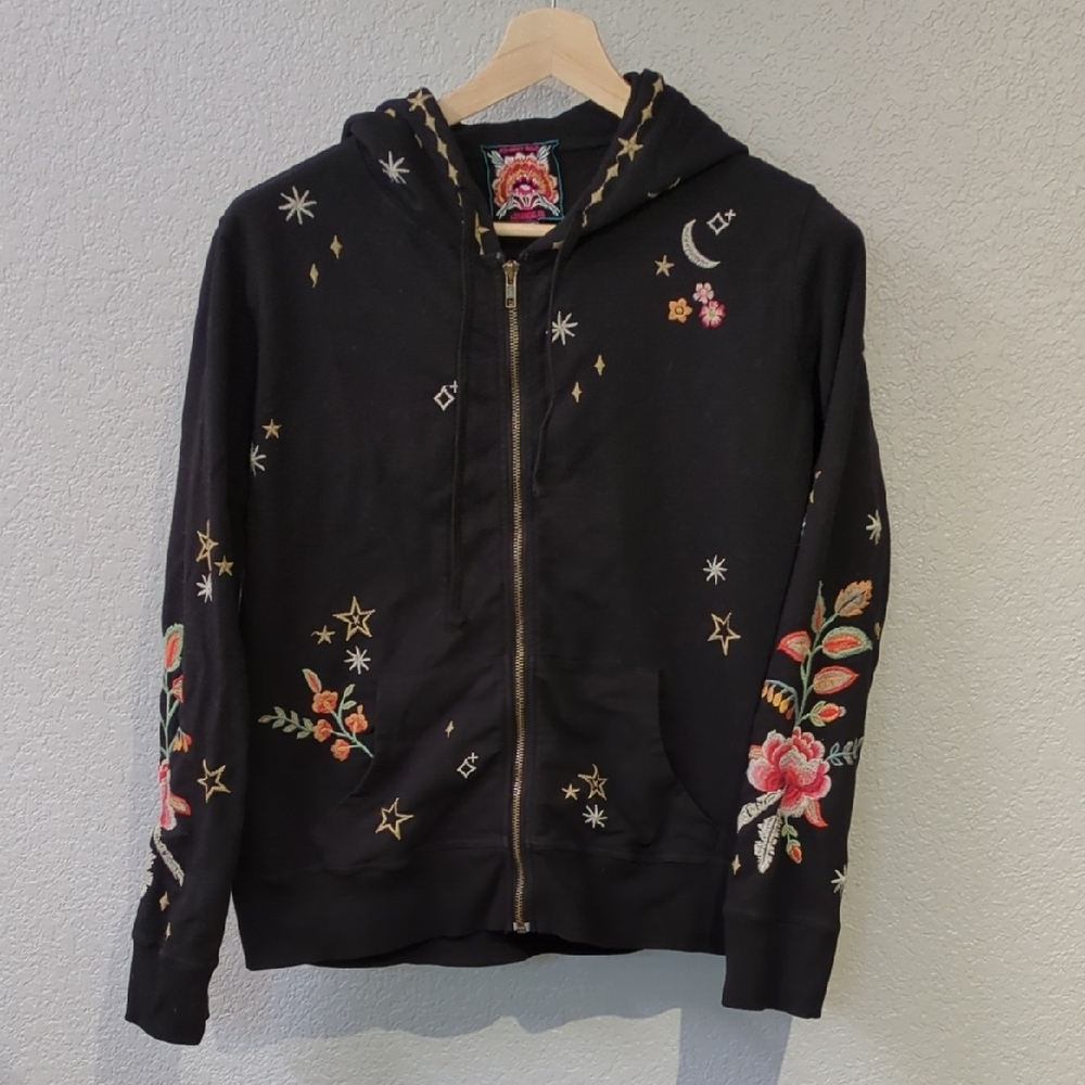 Johnny Was Tropical Embroidered Full Zip Hoodie